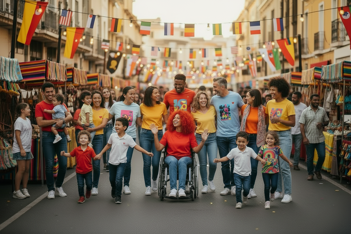 Diverse Group with Colorful Girl's T-Shirt at Street Festival